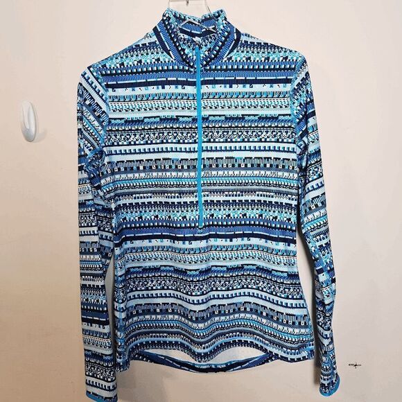 Nike Pro Dri fit Warm 1/2 Zip Long Sleeve Sweater Women's Trival Blue Print Size - Picture 1 of 4